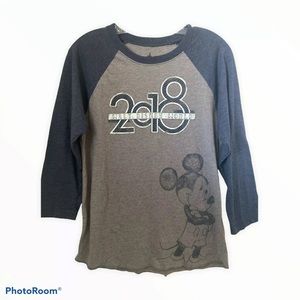 Disney Parks T-shirt Womens Mickey Mouse Baseball 2018 Blue…